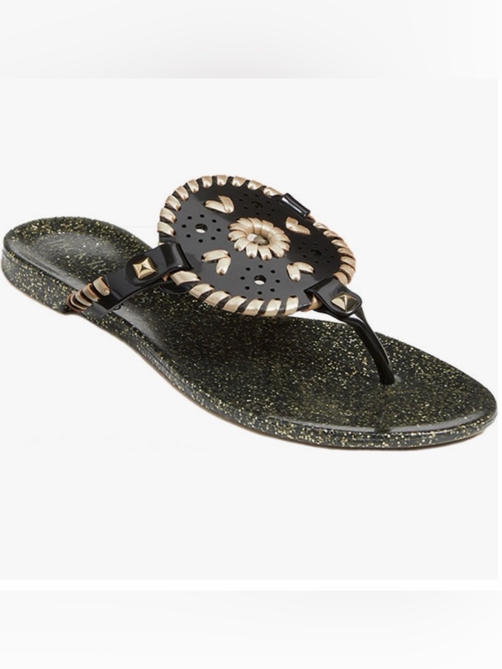 Jack Rogers Georgica Jelly Flip-flop Sandals black sparkle gold size 6 NWOT